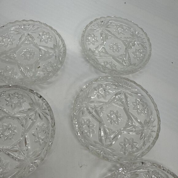 SET OF 6 VTG ANCHOR HOCKING PRESCUT CLEAR GLASS COASTERS SCALLOPED - Picture 3 of 4